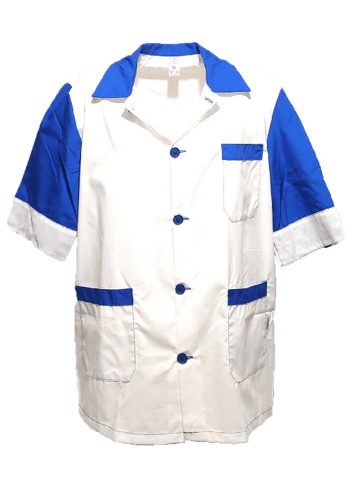 Camice supermercato lavoro made in Italy blu estivo mezze maniche - Personalizzabile con il tuo logo S Bianco